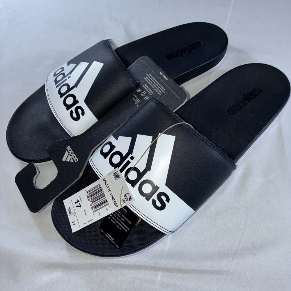 Adidas Adilette Comfort‎ Slides Black And White Men’s Size 17 NWT